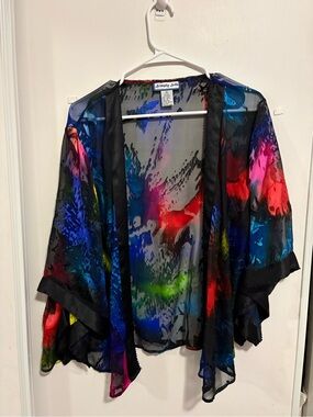 Simply Silk Lightweight  Kimono XL Maximalist Abstract Open Colorful Boho
